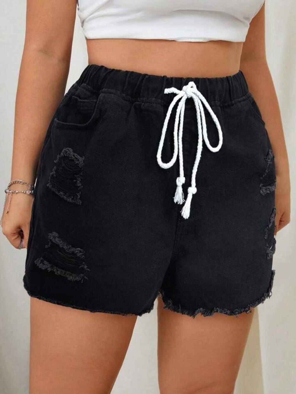 SHEIN Plus Size Summer Ripped Denim Shorts 3X